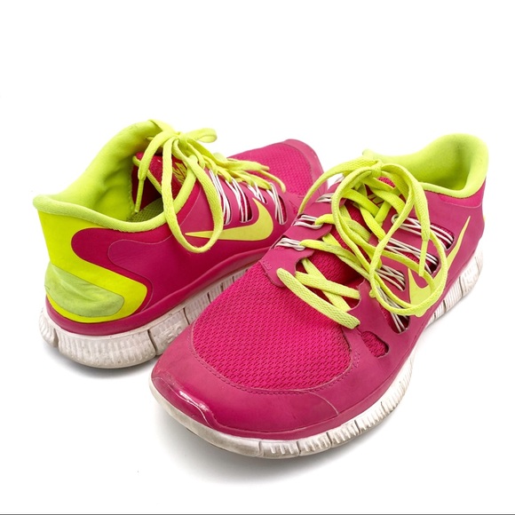 pink and green gym shoes